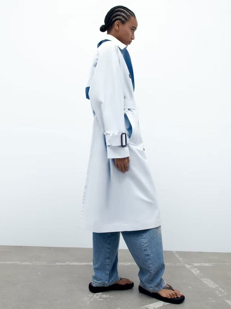 Casaco Trench Feminino Azul Bebê Com Gola Aberta E Mangas Compridas - Bebê Azul