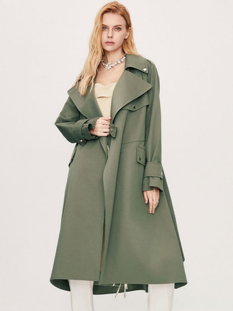 Casaco Trench Feminino Com Gola Aberta Mangas Compridas Botões Outono -  Verde Hunter 