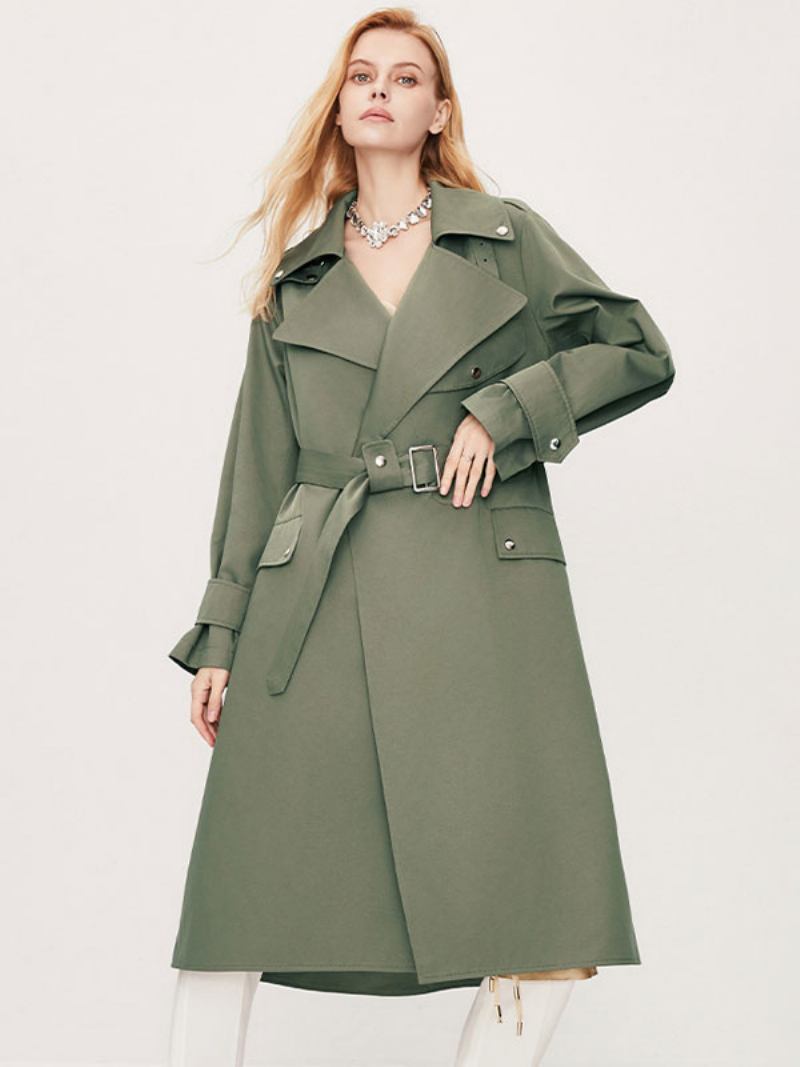 Casaco Trench Feminino Com Gola Aberta Mangas Compridas Botões Outono -  Verde Hunter 