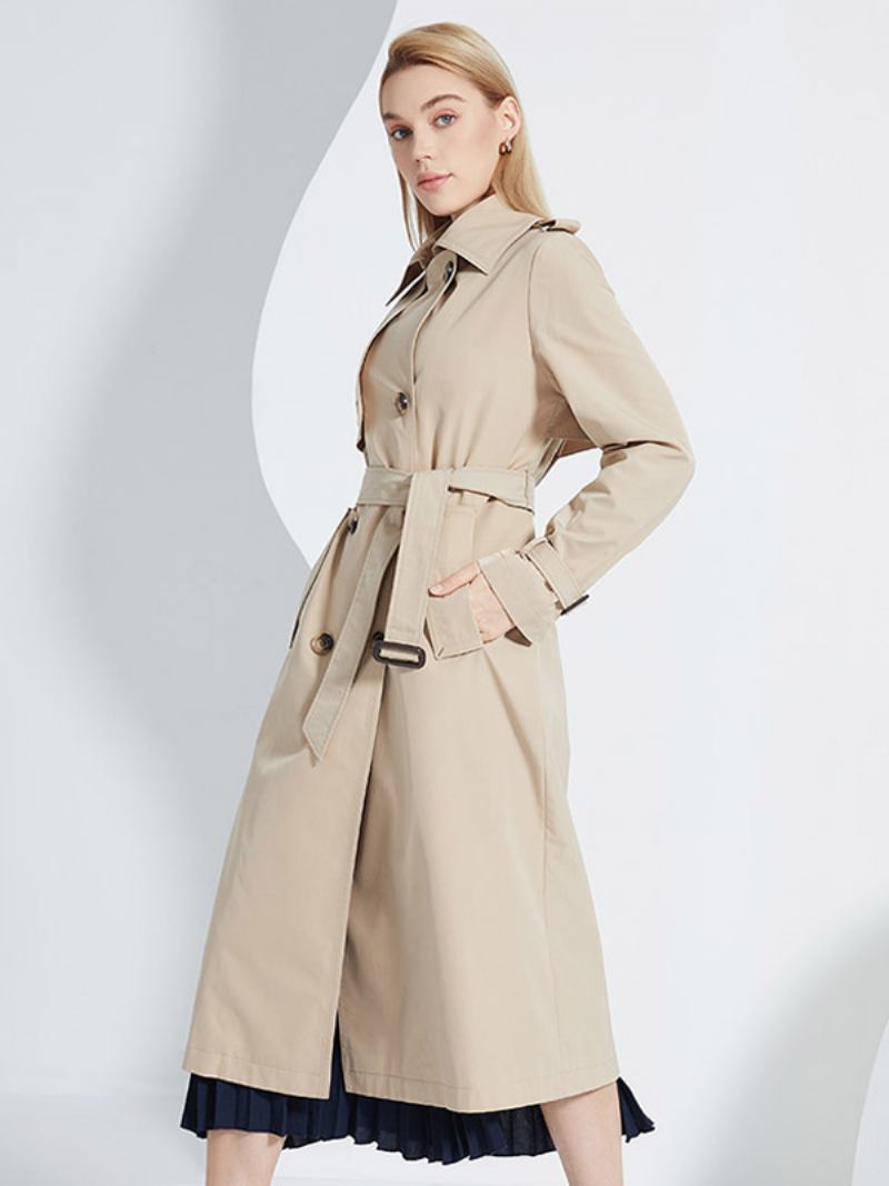 Casaco Trench Feminino Lapela Duplo Breasted Chique Outono Primavera Agasalhos - Caqui