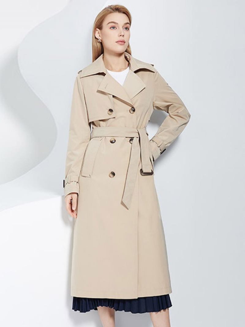 Casaco Trench Feminino Lapela Duplo Breasted Chique Outono Primavera Agasalhos - Caqui