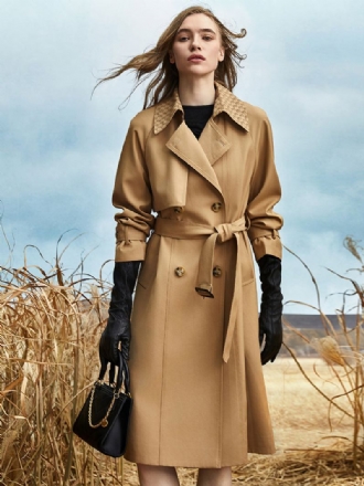 Trench Coat Feminino Boa Qualidade Assimétrico Poliéster Gola Aberta Botões Mangas Compridas