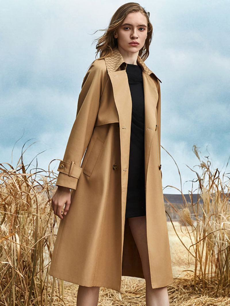 Trench Coat Feminino Boa Qualidade Assimétrico Poliéster Gola Aberta Botões Mangas Compridas -  Cáqui