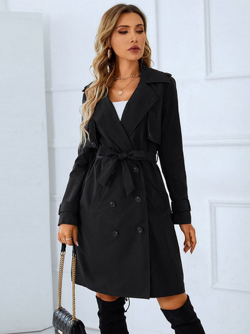 Trench Coat Para Mulheres Boa Qualidade Gola Aberta Botões Mangas Compridas Inverno Quente Outerwear