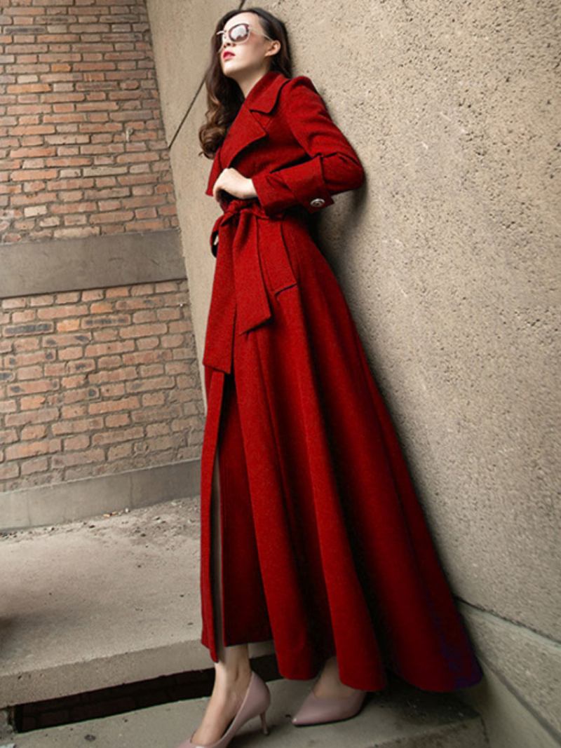 Trench Coats Para Mulheres Vermelho Com Decote Em V Mangas Compridas Faixa Elástica Casual Primavera Agasalhos - Vermelho