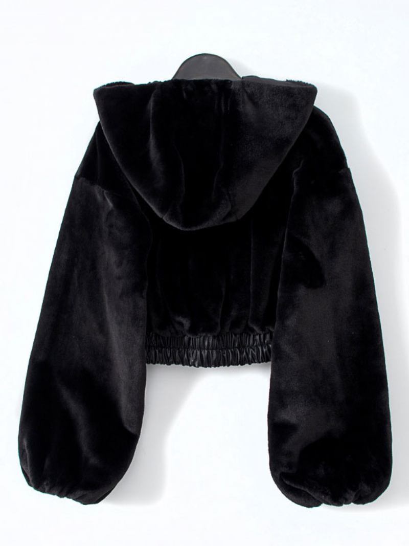 Casaco Feminino Com Capuz Curto Inverno - Preto