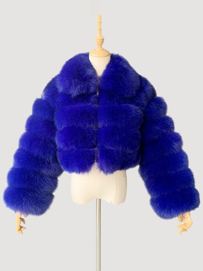 Casaco Pele Falsa Pelúcia Casacos Curtos Inverno Para Mulheres - Azul