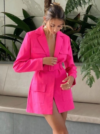 Blazer Jaqueta Rosa Cor Sólida Gola Aberta Cinto Relaxado Ajuste Primavera Outono Chique Vestido Rua Outerwear Para Mulher