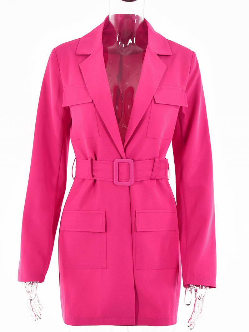 Blazer Jaqueta Rosa Cor Sólida Gola Aberta Cinto Relaxado Ajuste Primavera Outono Chique Vestido Rua Outerwear Para Mulher - Rosa