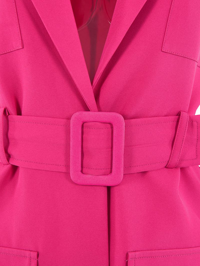 Blazer Jaqueta Rosa Cor Sólida Gola Aberta Cinto Relaxado Ajuste Primavera Outono Chique Vestido Rua Outerwear Para Mulher - Rosa