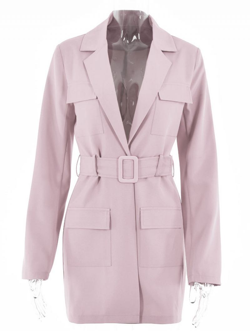 Blazer Jaqueta Rosa Cor Sólida Gola Aberta Cinto Relaxado Ajuste Primavera Outono Chique Vestido Rua Outerwear Para Mulher - Rosa