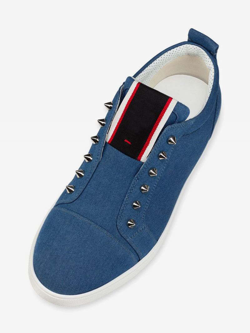 Sapatos Casuais Masculinos Azul-petróleo Com Bico Redondo E Rebites Tênis Cano Alto - Cerceta