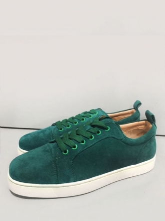 Sapatos Casuais Masculinos Verde Escuro Dedo Do Pé Redondo Deslizamento Couro Superior Diário