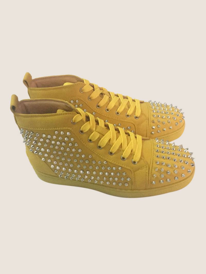 Sapatos Masculinos Camurça Vermelha Com Pontas Cano Alto Festa Baile - Amarelo