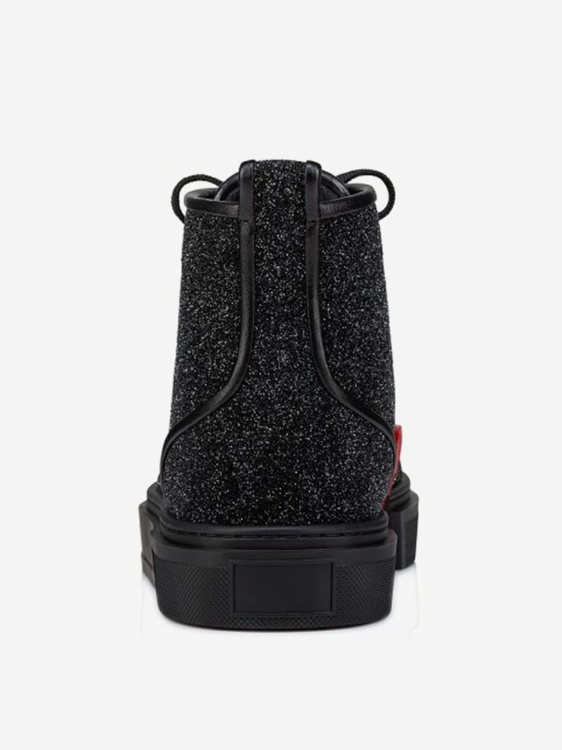 Sapatos Masculinos Couro Pu Preto Com Bico Redondo E Glitter Cadarço Para Baile Basquete - Preto