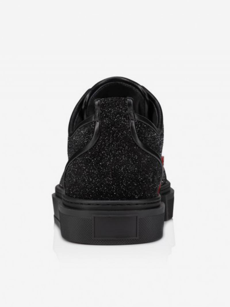 Sapatos Masculinos Couro Pu Preto Redondo Bico Baixo Com Glitter Cadarço E Baile Basquete - Preto