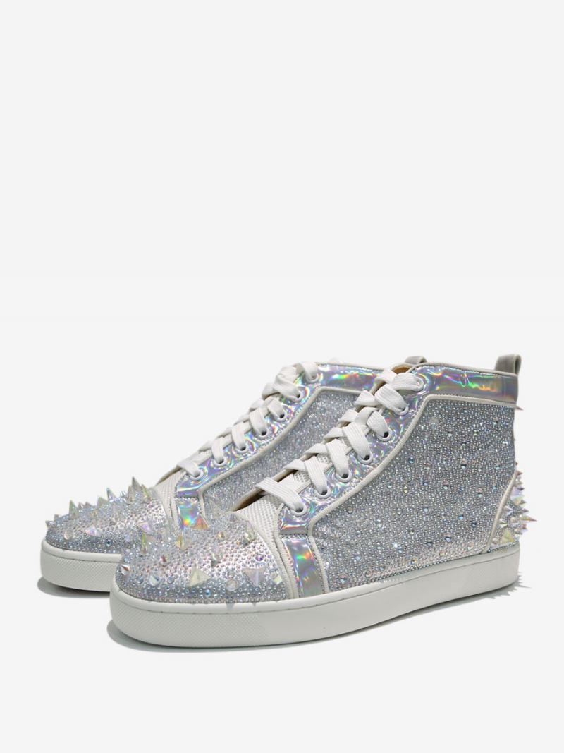 Sapatos Masculinos Strass Holográficos Cano Alto Para Festa Baile Com Pontas