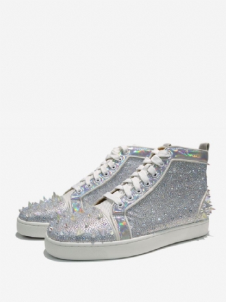 Sapatos Masculinos Strass Holográficos Cano Alto Para Festa Baile Com Pontas