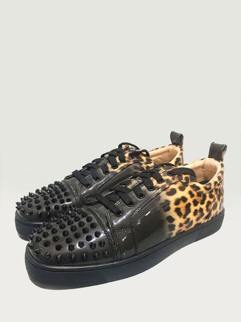 Tênis Masculino Com Cadarço E Estampa Leopardo Cano Baixo Sapatos Festa Baile Pontas