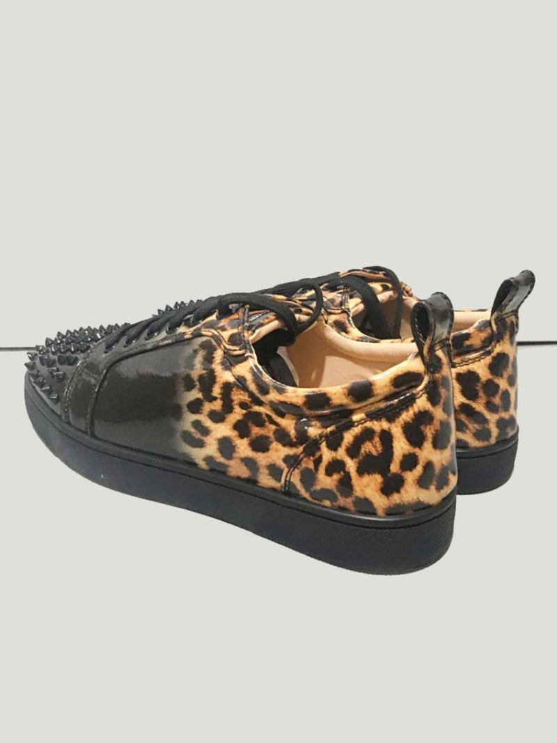 Tênis Masculino Com Cadarço E Estampa Leopardo Cano Baixo Sapatos Festa Baile Pontas - Preto