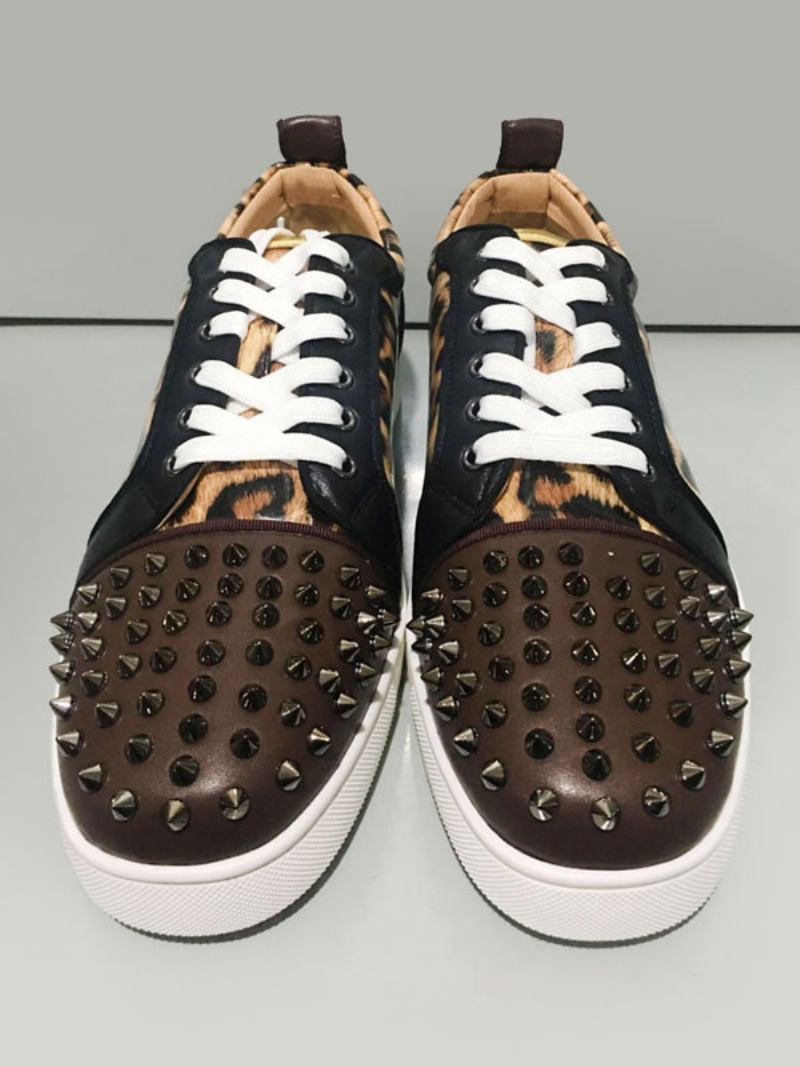 Tênis Masculino Com Cadarço E Estampa Leopardo Cano Baixo Sapatos Festa Baile Pontas - Preto