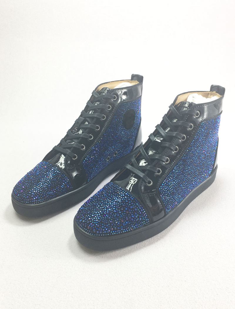 Tênis Masculino Couro Azul Com Cano Alto Para Festa Formatura E Strass