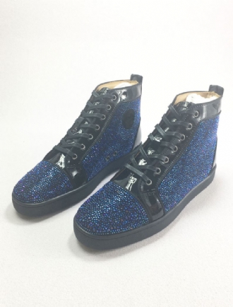 Tênis Masculino Couro Azul Com Cano Alto Para Festa Formatura E Strass