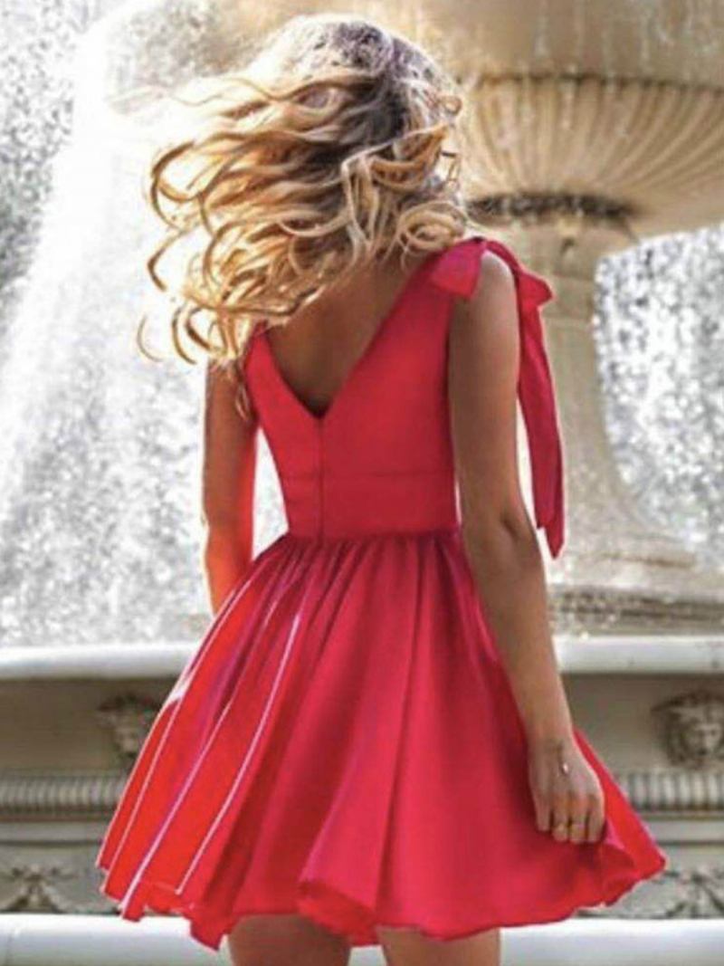 Vestidos Skatista Femininos Alças Ajustáveis Com Decote Em V Festa Sexy Mini Vestido - Vermelho