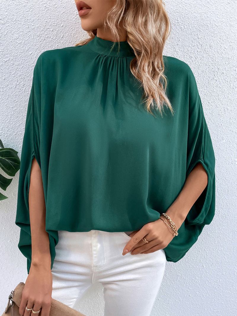 Blusa Feminina Verde Escuro Gola Alta Casual Meia Manga