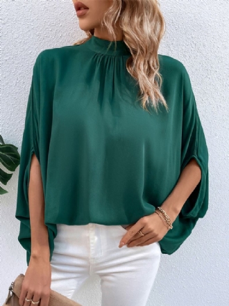 Blusa Feminina Verde Escuro Gola Alta Casual Meia Manga