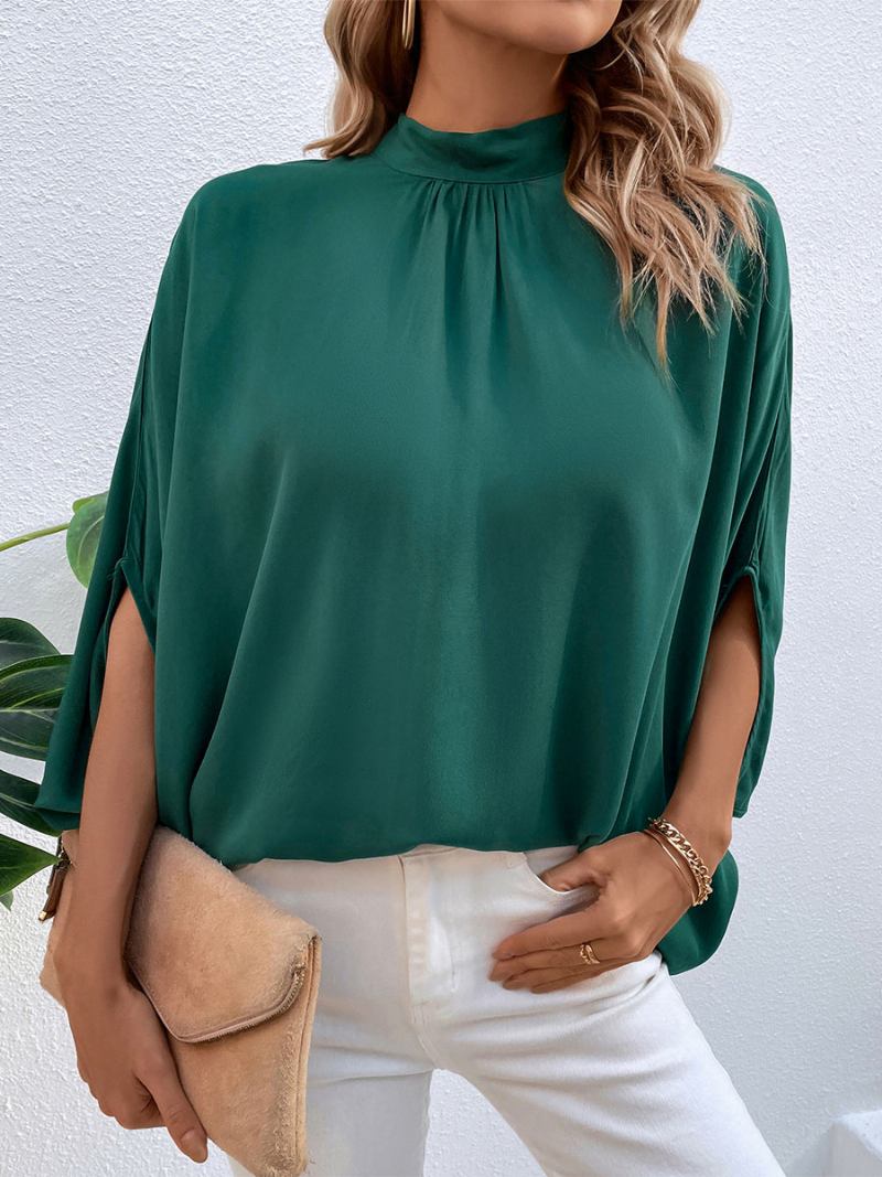 Blusa Feminina Verde Escuro Gola Alta Casual Meia Manga - Verde Escuro