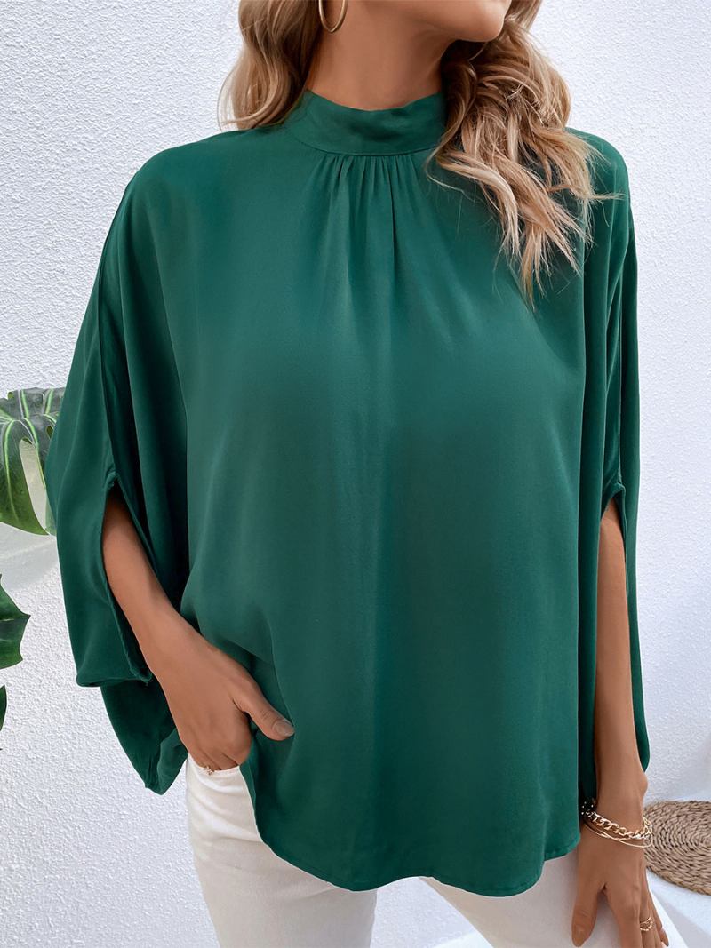 Blusa Feminina Verde Escuro Gola Alta Casual Meia Manga - Verde Escuro