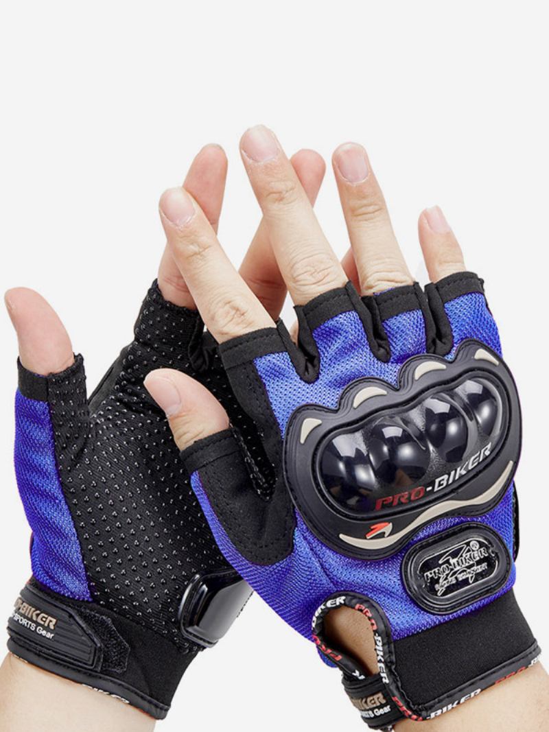 Luvas Meio Dedo Para Motocicleta À Prova D'água Resistente Ao Desgaste Tela Sensível Toque Corrida Ciclismo Escalada Caminhadas - Azul