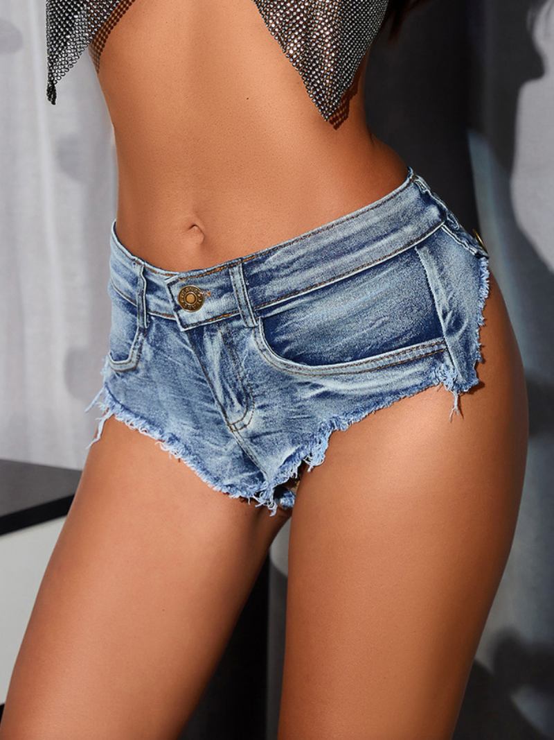 Calça Jeans Feminina Com Cobertura Mais Atrevida Shorts Curtos Irregulares Para Clube Rave E Noite - Azul Céu Claro