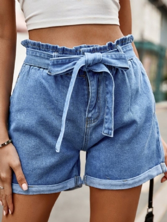 Shorts Feminino Casual Com Cadarço E Calça Jeans