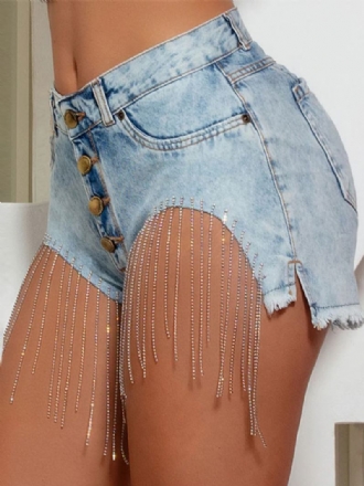 Shorts Feminino Franja Poliéster Casual