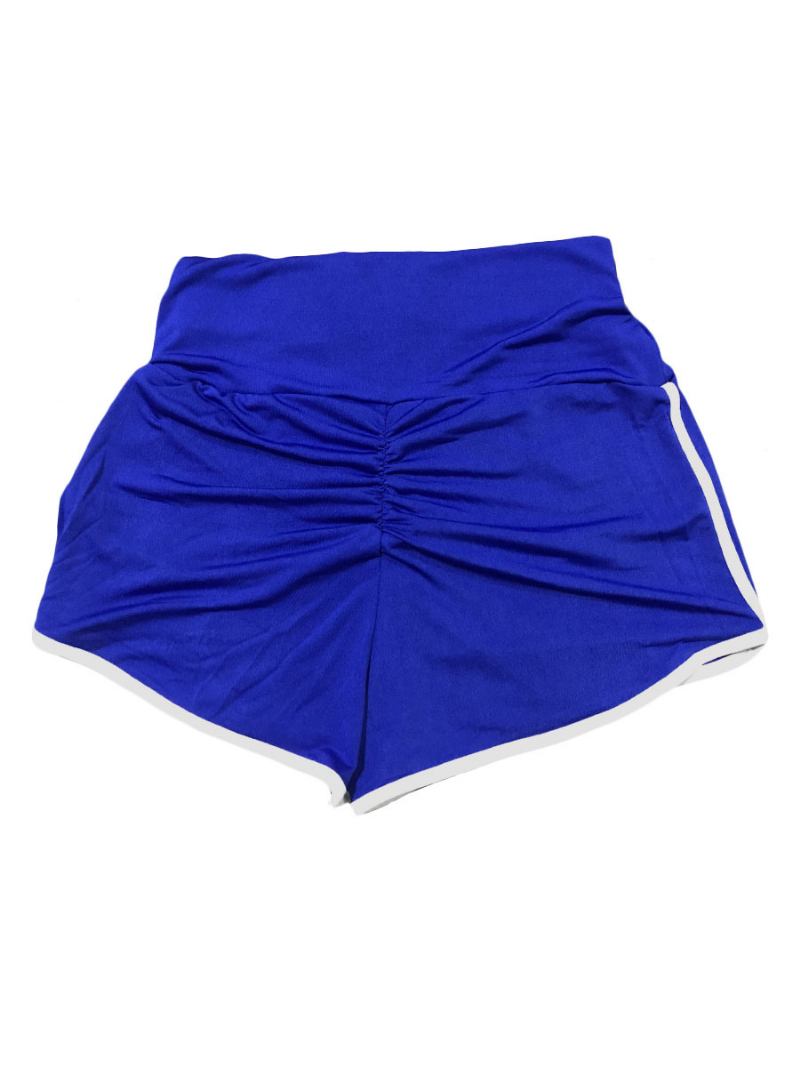 Shorts Femininos Skinny Listras Roxas Padrão Atlético Cintura Natural Verão - Azul Royal