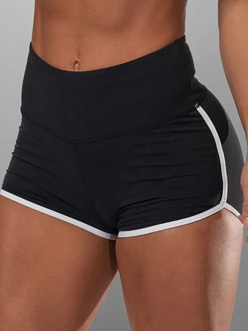 Shorts Femininos Skinny Listras Roxas Padrão Atlético Cintura Natural Verão - Preto