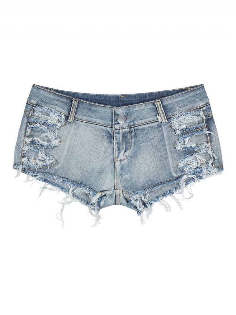 Shorts Jeans Femininos Com Zíper Em Camadas Irregulares Cintura Levantada Cowboy Skinny Verão - Bebê Azul