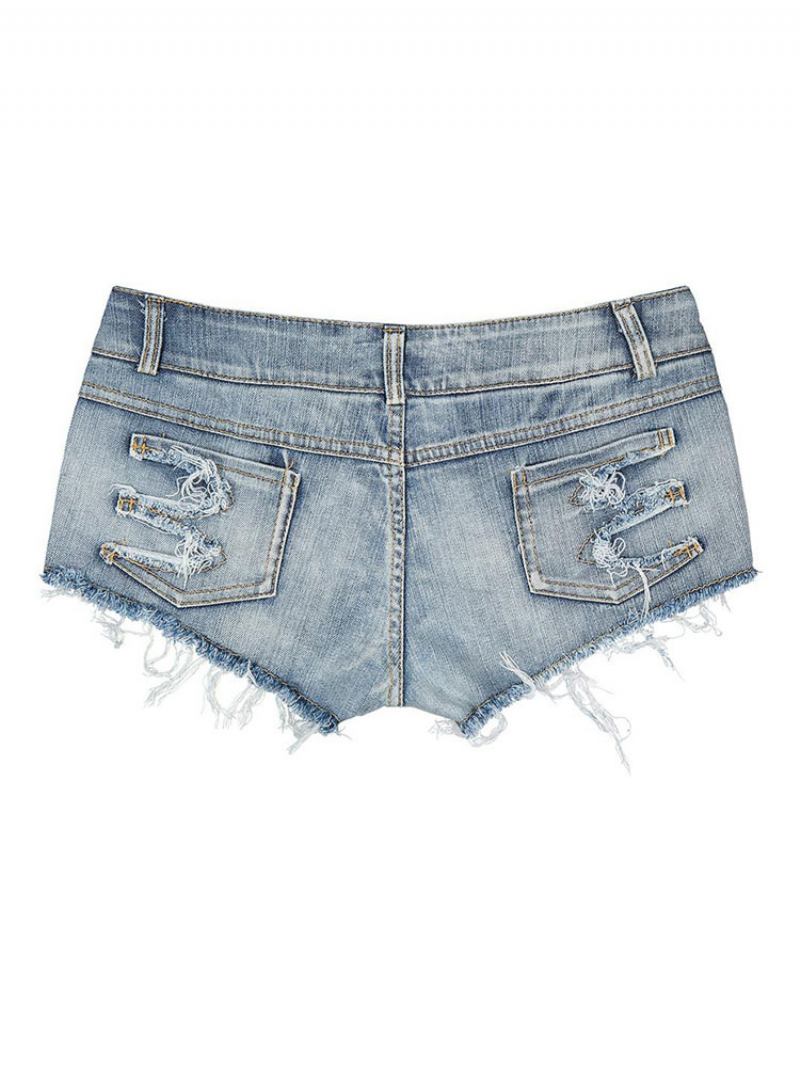 Shorts Jeans Femininos Com Zíper Em Camadas Irregulares Cintura Levantada Cowboy Skinny Verão - Bebê Azul