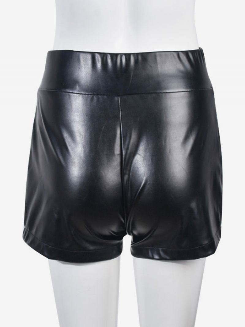 Shorts Para Mulheres Com Ilhós Sexy E Calças Couro Pu - Preto