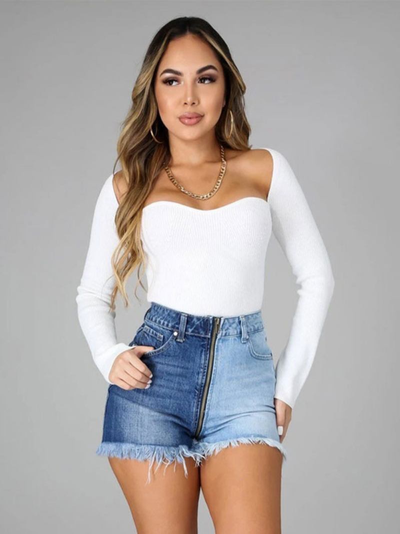 Shorts Para Mulheres Mistura Casual Algodão - Azul Céu Claro