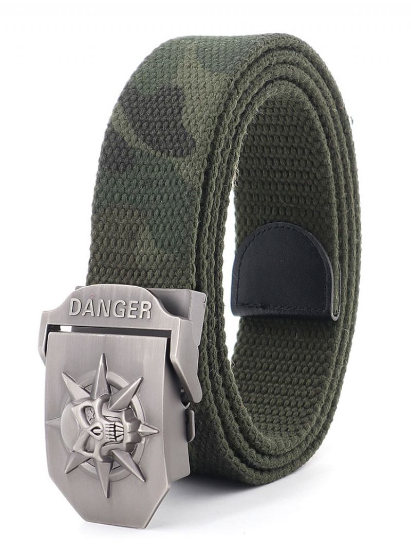 Cinto Elegante Para Homens Com Padrão Caveira Camuflado Cáqui Poliéster - Verde Caçador