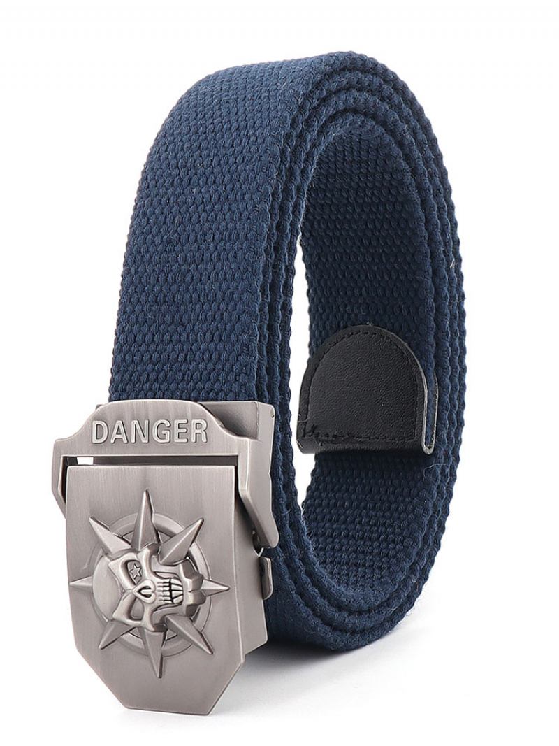 Cinto Elegante Para Homens Com Padrão Caveira Em Poliéster Hunter Green Belt - Marinho Escuro