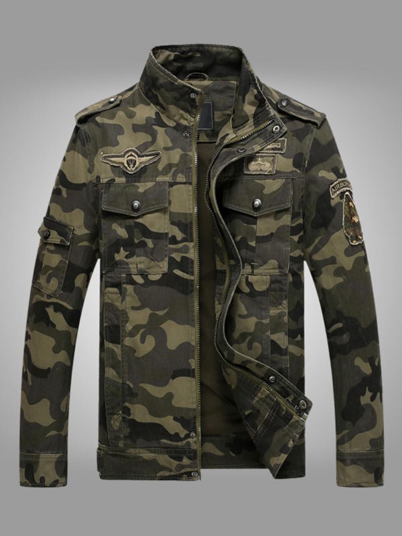 A Camuflagem Do Revestimento Dos Homens Abotoa O Poliéster À Moda