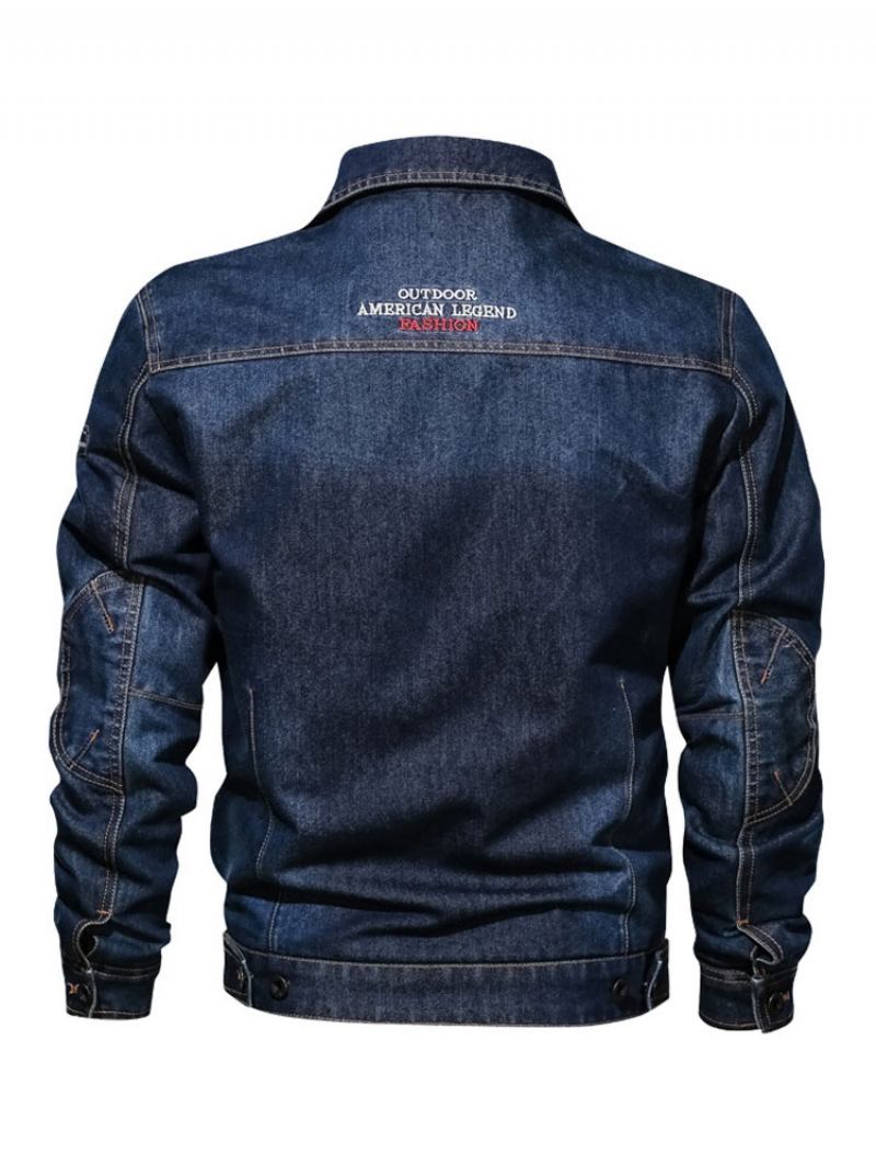 Jaqueta Jeans Masculina Chique Azul Profundo Moderno Cowboy Ajuste Regular - Azul Profundo