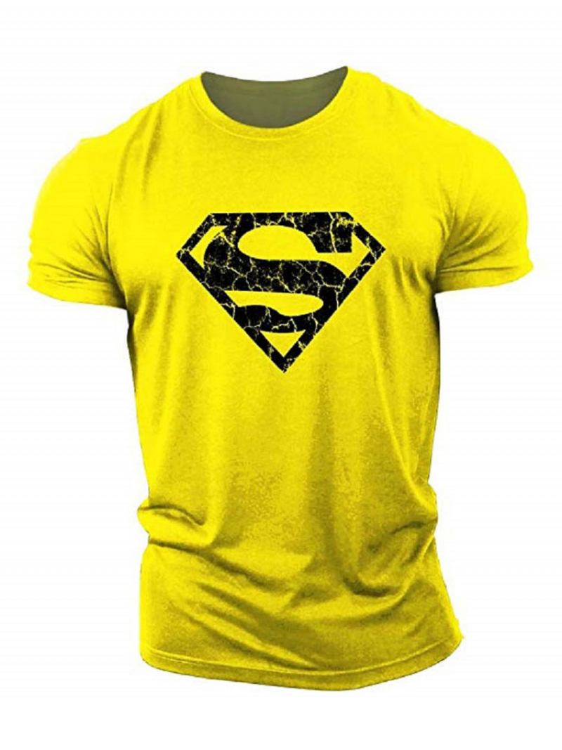 Camisetas Casuais Masculinas Cinza Estampadas Manga Curta - Amarelo