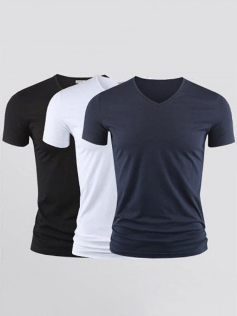 Camisetas Masculinas Casuais Com Decote Em V E Mangas Curtas