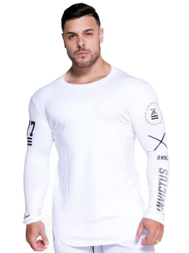 Camisetas Masculinas Casuais Com Gola Joia E Estampa Mangas Compridas