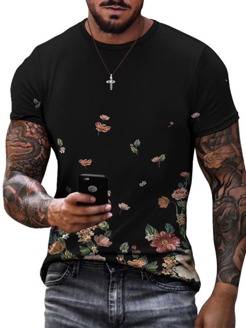 Camisetas Masculinas Casuais Com Gola Joia E Manga Curta Em Bloco Colorido